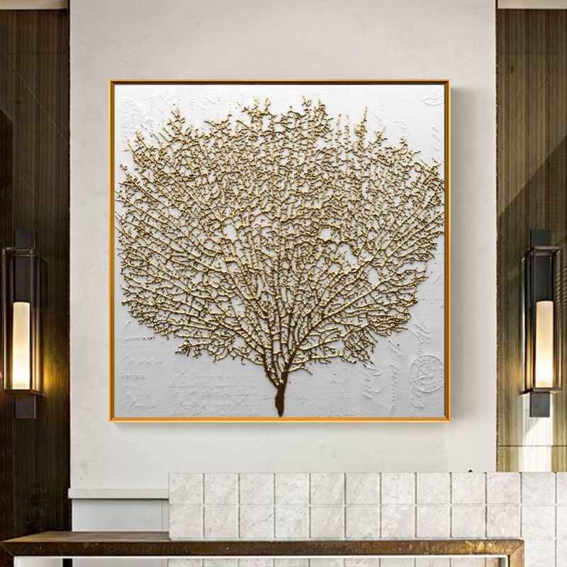 Nordic Style Golden Rich Tree Picture Light Oil Painting on Canvas Posters and Prints Cuadros Wall Art Pictures For Living Room