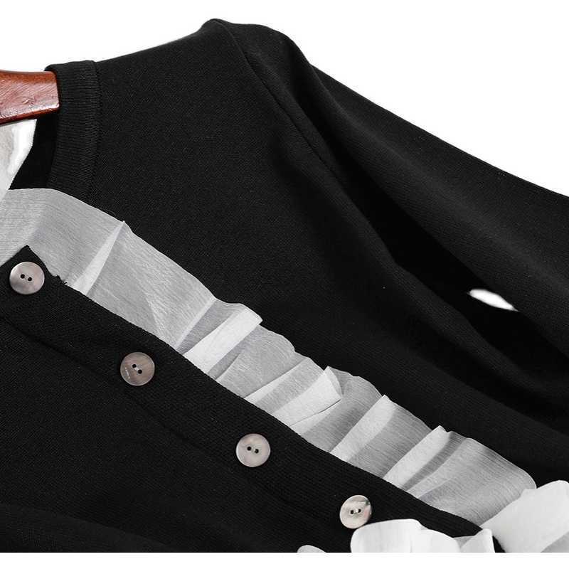 DEAT Women Stand Neck Long Sleeve Ruffles Patchwork Shirt Long Pants Two Piece Set Fashion Spring Summer 11D834 210709