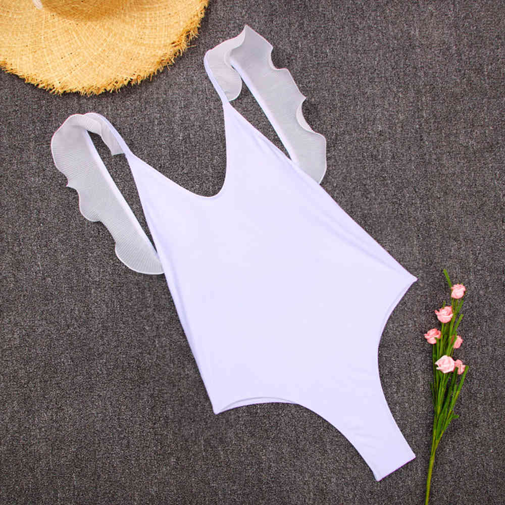 Sexy Solid Swimwear Women Swimsuit Female Ruffle Bathing Suits Summer Beach Wear Backless Monokini Swimming Suit 210521
