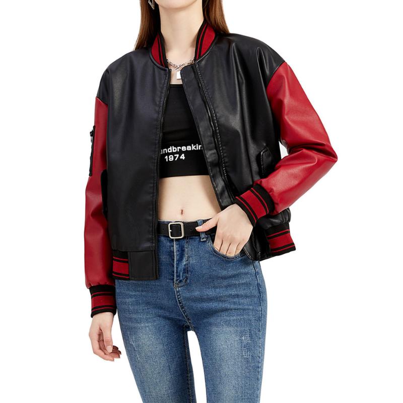 Women's Leather & Faux Spring Autumn Casual Baseball Jacket Fashion Stitching Contrast Color Loose Clothing, Black
Women's Leather & Faux Spring Autumn Casual Baseball Jacket Fashion Stitching Contrast Color Loose Clothing, Black