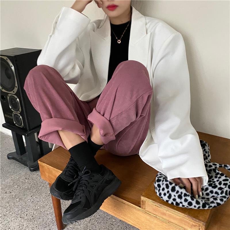 Wonder Harajuku Corduroy Chic Fall Trendy High Waist Streetwear All-match Ins Daily Trousers 210510