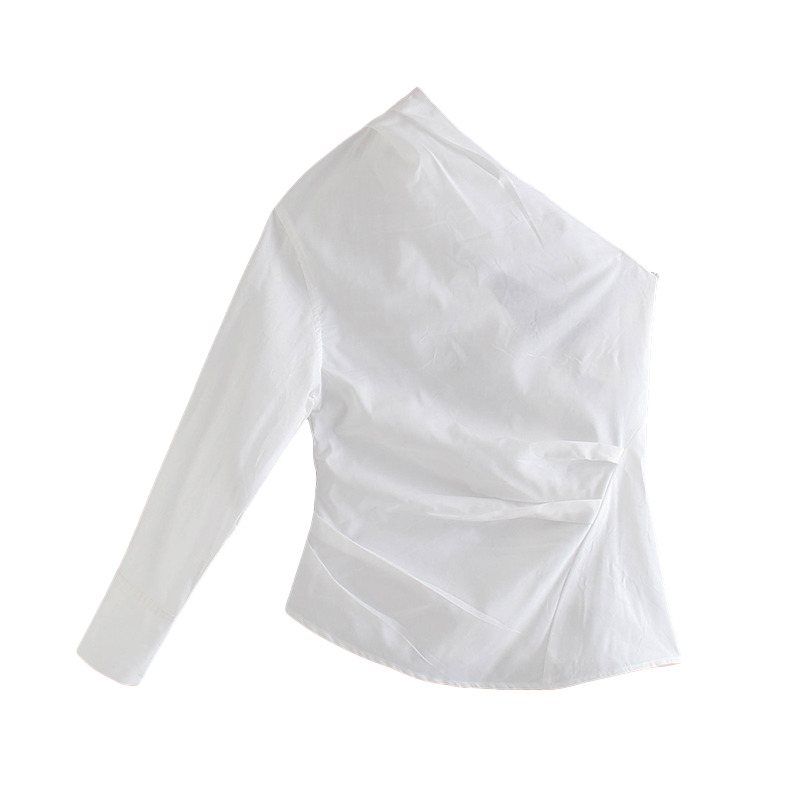 Chic Women One Shoulder Cotton Shirts Summer Fashion Ladies Asymmetric Soft Tops Vintage Female Casual Shirt Stylish 210430