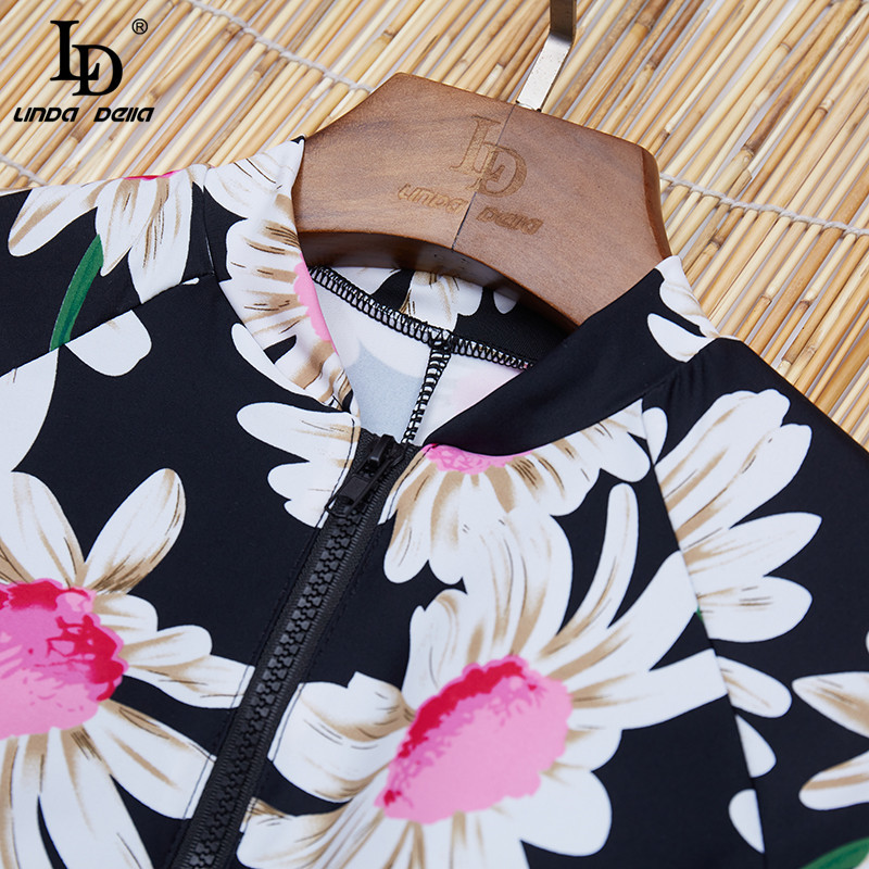 Summer Women Print Long sleeve Sexy Bodycon Bodysuit Romper 210522