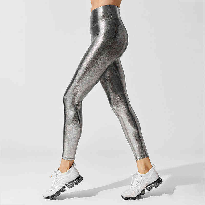 ASHEYWR Women Leggings High Waist Bronzing Solid Color Slim Fitness Legging Push Up Elastic Workout Leggins Female Casual 211215