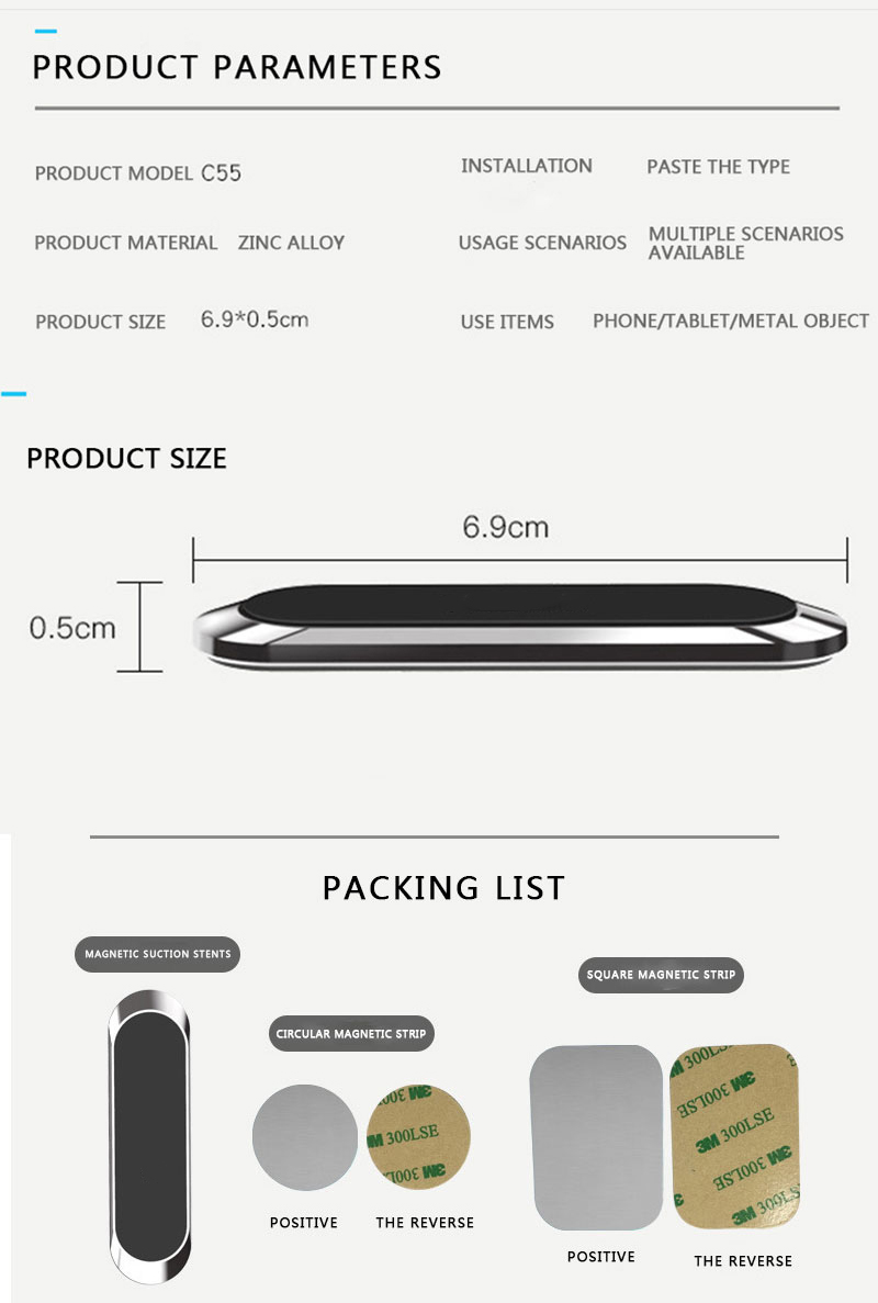F6 Mini Strip Shape Portable Magnetic Cars Phone Holder Simple Stand Metal Strong Magnet Suction GPS Car Mounts for All Smartphones