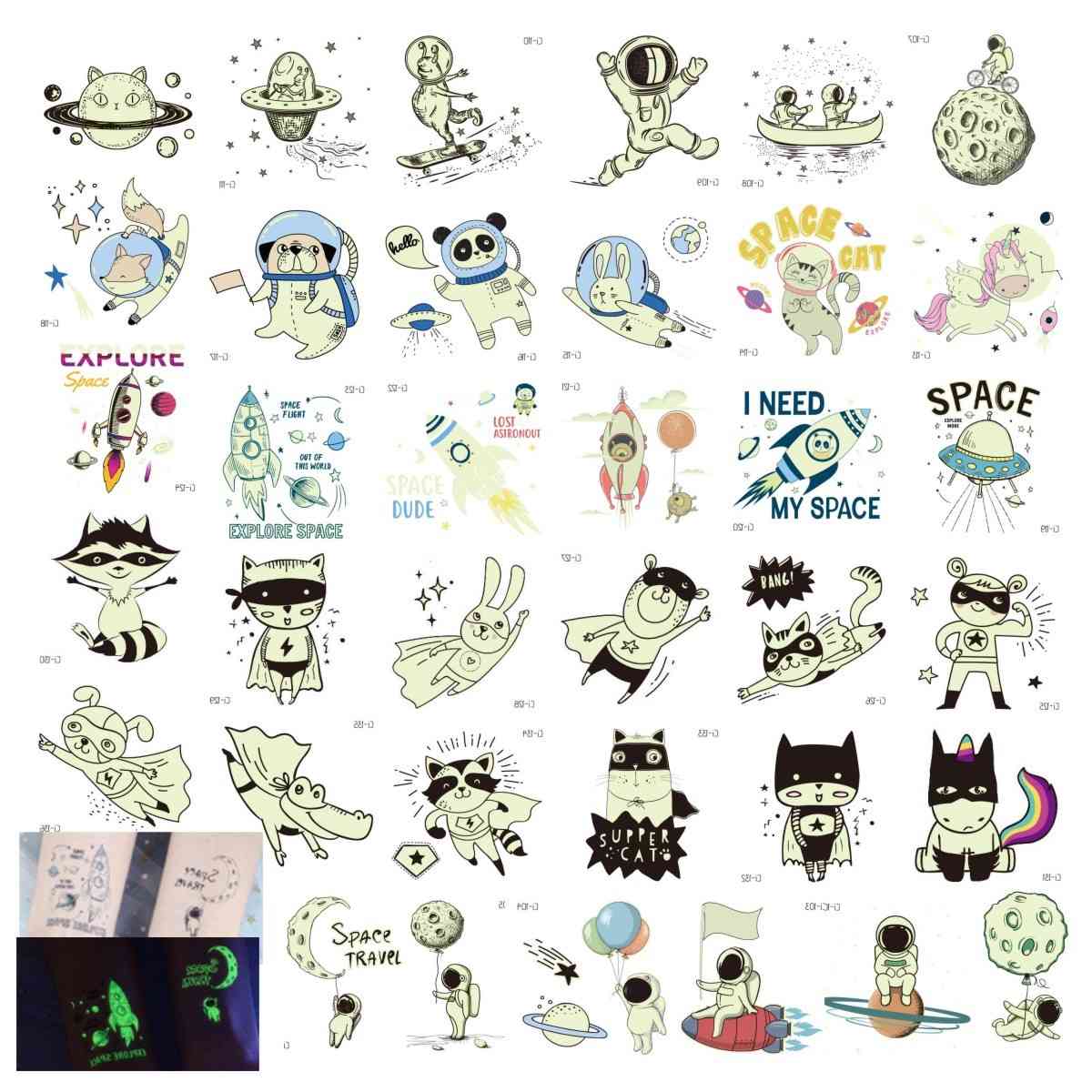 36pcs Universe Luminous Temporary Body Art Sticker Space Planets Fake Tattoo Cartoon Astronaut Stickers for Kids Arm Legs
36pcs Universe Luminous Temporary Body Art Sticker Space Planets Fake Tattoo Cartoon Astronaut Stickers for Kids Arm Legs
