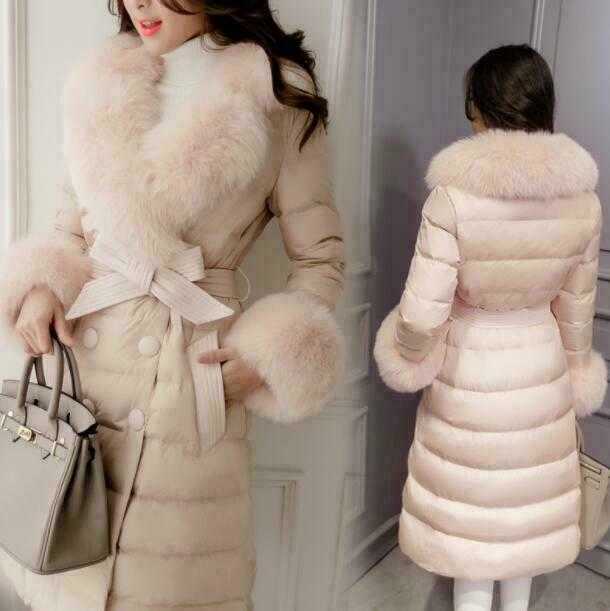 Women's down jacket with large fur collar and belt coat thickened casual ACE-0051 210820