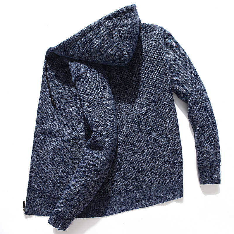 Hooded Knitted Man Sweater Fleece Cardigan Oversized Men's Sweater Winter Casual Solid Hoodies Sweater Homme Knitted Men Coats 211008