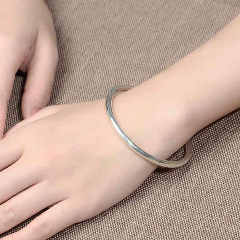 Classical Simple Fashion 925 Sterling Silver Smooth Cuff Bracelets & Bangles Pulseras Valentine's Day Present 210507