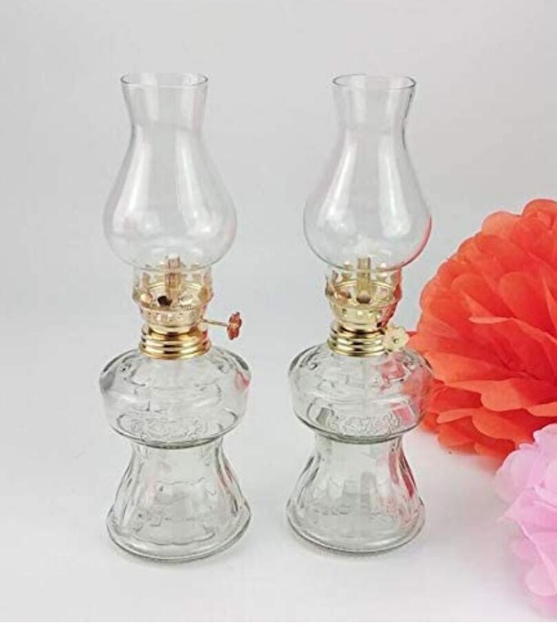 Glass Kerosene lamp Oil lamps Retro Transparent Desktop Home Emergency lamp Outdoor Windproof Glass Camping Tent lamps 2Pcs