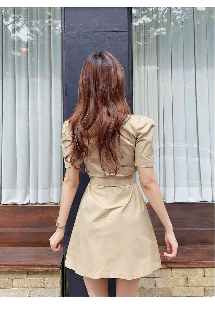 Summer Elegant Notched Collar Puff Sleeve Women Mini Dress sashes casual slim High Waist Female Short Dress Vestidos 210518