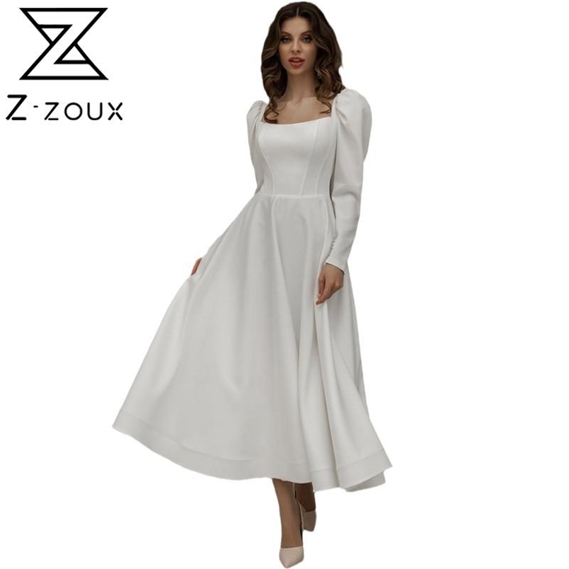 Women Dress Temperament White es Square Collar Long Sleeve Large Hem Party es Plus Size Summer 210513