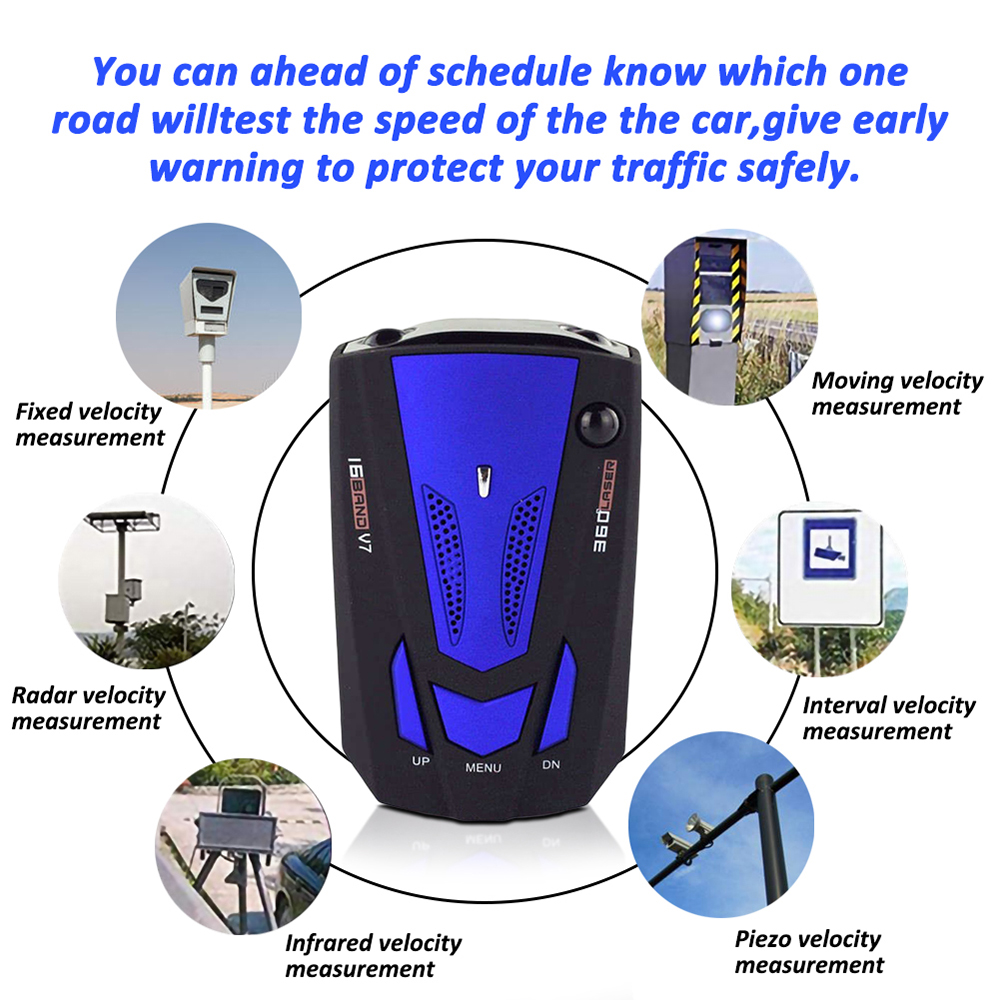 Car Radar Laser Detector Tool V7 16 Band LED Display Motion Speed Detection English Russian Thai Spanish Voice Alert