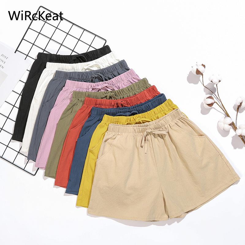 WiRckeat Summer Casual Shorts Women 2021 Loose High Waist Wide Leg For Slim White Cotton Short Femlae Women's