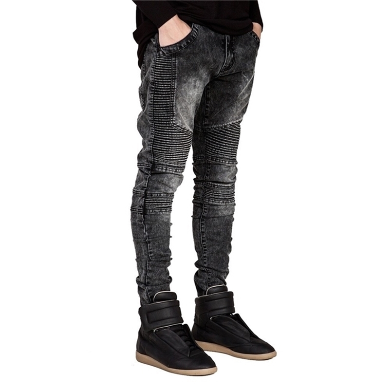 Men Jeans Runway Slim Racer Biker Jeans Fashion Hiphop Skinny Jeans For Men H0292 211120