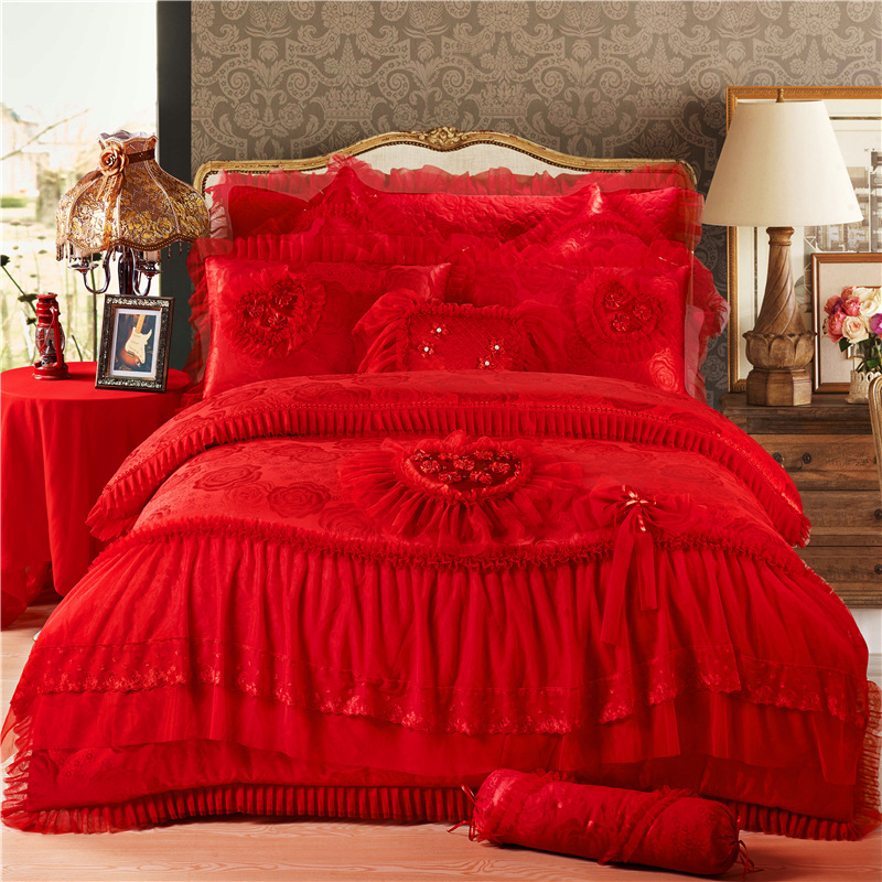 4pcs Pink Heart-shaped luxury bedding set King wedding bedclothes bed sheets cotton Princess Lace duvet cover set 357 R2, Red
4pcs Pink Heart-shaped luxury bedding set King wedding bedclothes bed sheets cotton Princess Lace duvet cover set 357 R2, Red