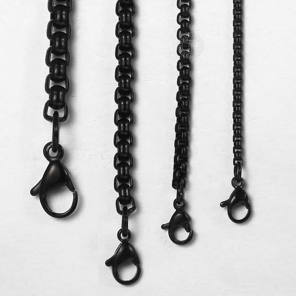 2Mm 3Mm 5Mm Black Round Box Link Chain Necklace For Men Boy Stainless Steel Chain Necklace Wholesale Dropshipping Jewelry Knm