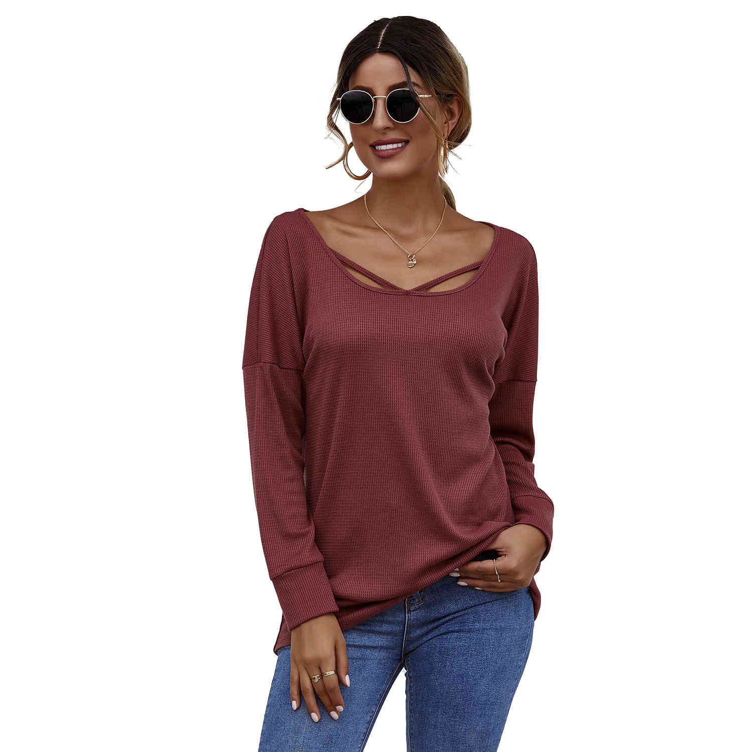spring women long sleeve pullovers shirts Casual solid o-neck knitted t for female 210524