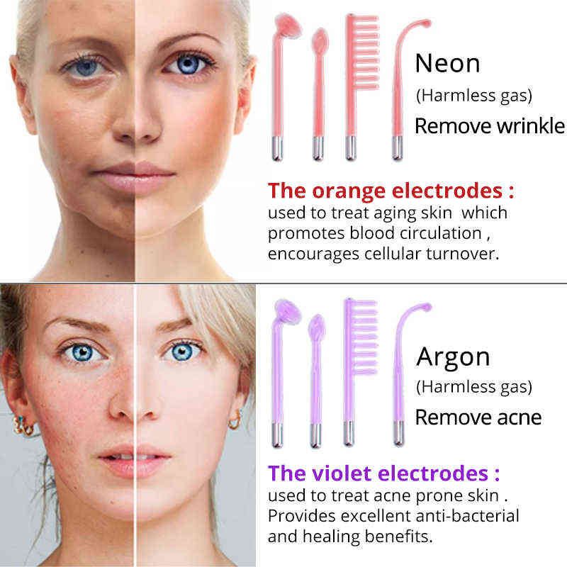 High Frequency Machine Argon Gas Violet Purple Light Acne Remover inflammation Massager Face Skin Care Beauty Spa Wand 211231