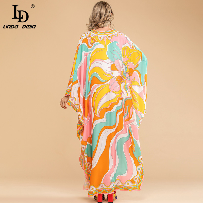 Summer Fashion Bohemian Loose Maxi Dress Women V neck Batwing Sleeve Printed Chiffon Long Dresses 5XL Plus Size 210522