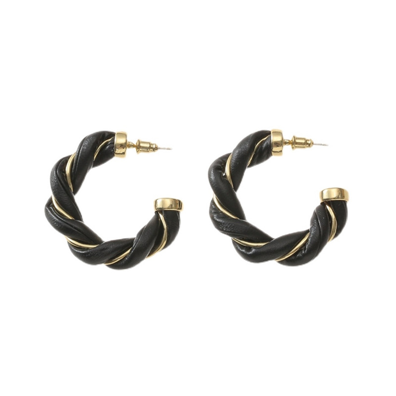 S925 Stud Hoop Earrings Fashion C-shaped Twisted Circle Simple temperament all-match leather + alloy thinning earring personality cold wind ear jewelry gifts