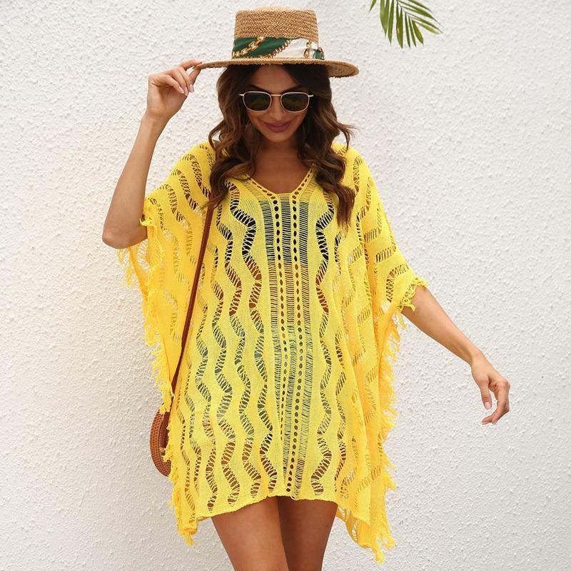 Women's Swimwear Sexy Hollow Perspective Woven Blouse Wave Pattern Loose Beach Dress Yellow
Women's Swimwear Sexy Hollow Perspective Woven Blouse Wave Pattern Loose Beach Dress Yellow