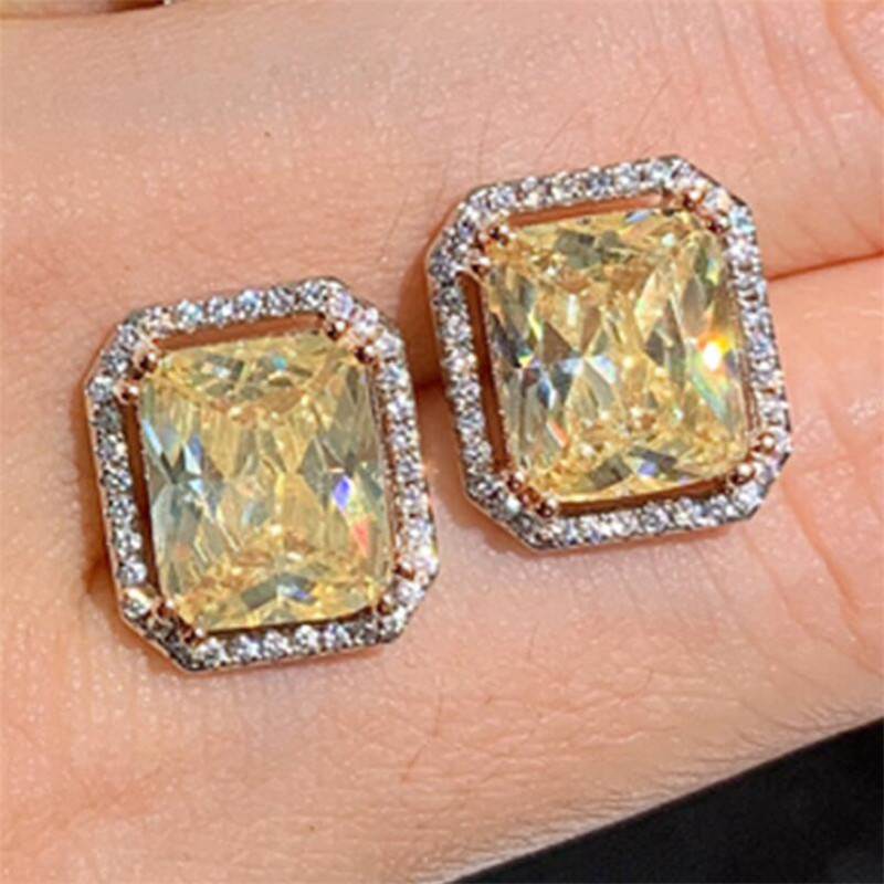 Choucong Top Sell Stud Earring Jewelry Sterling Sier Princess Cut Pink Topaz CZ Dia Gemstones Eternity Women Wedding Earrings For Lovers Gift