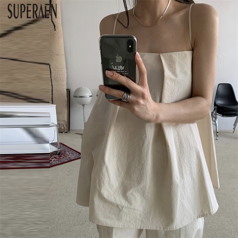 SuperAen Korean Style Women Sleeveless Camis Wild Solid Color Fashion Ladies Camis Summer Women Tops 210625