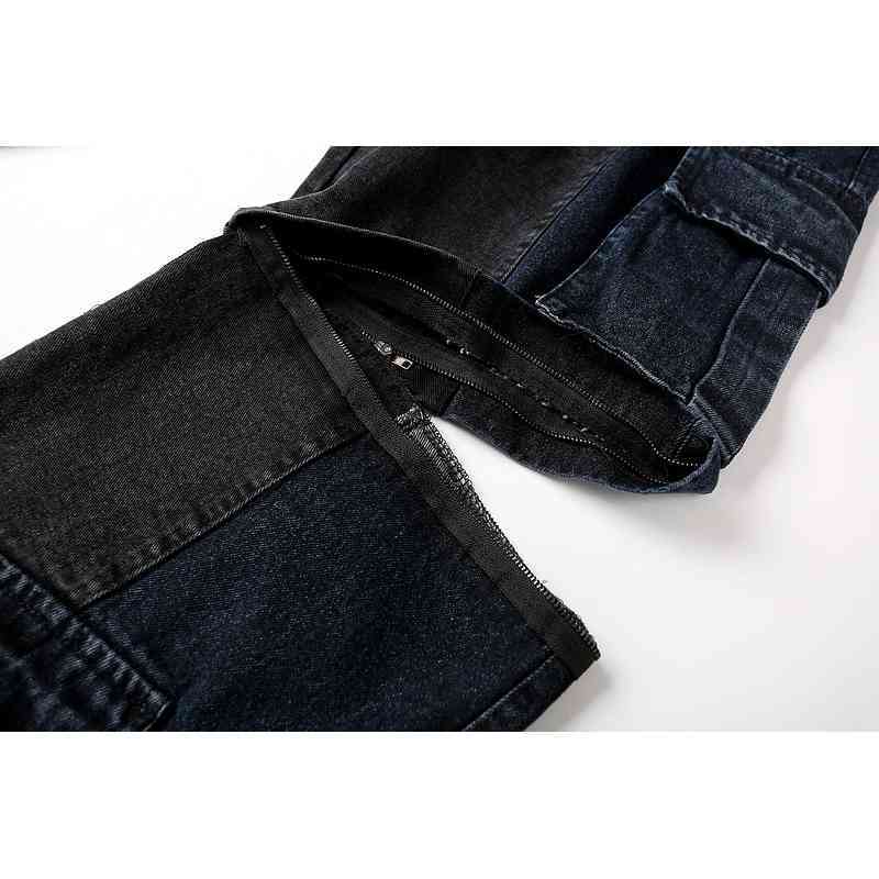 IEFB Spring High Street Zipper Detachable Black Jeans Streetwear Hip Hop Loose Straight Overalls Wide Leg Daddy Pants Y5578 210524