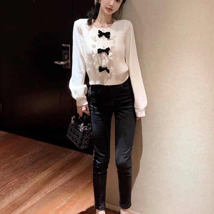 Nomikuma Korean Short Women Knitwear Coat Sweet Bowknot Knitted Cardigan Autumn Winter New Long Sleeve Sweater Jacket 6D108 210427