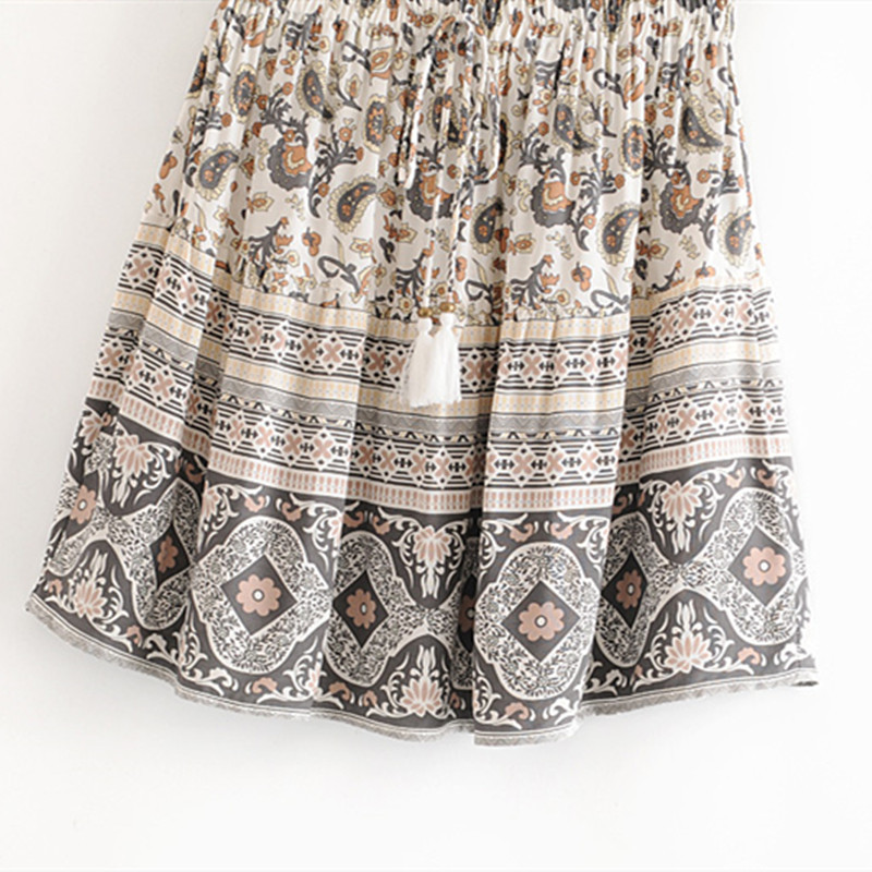 beauty Fashion Women Sexy Mini Floral Skirt Boho Summer Elastic Loose Tassel Casual Bohemian 210514