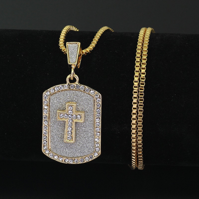 Fashion Mens Hip Hop Necklace Jewelry Iced Out Dog Tag Pendant Necklaces Gold Box Chain