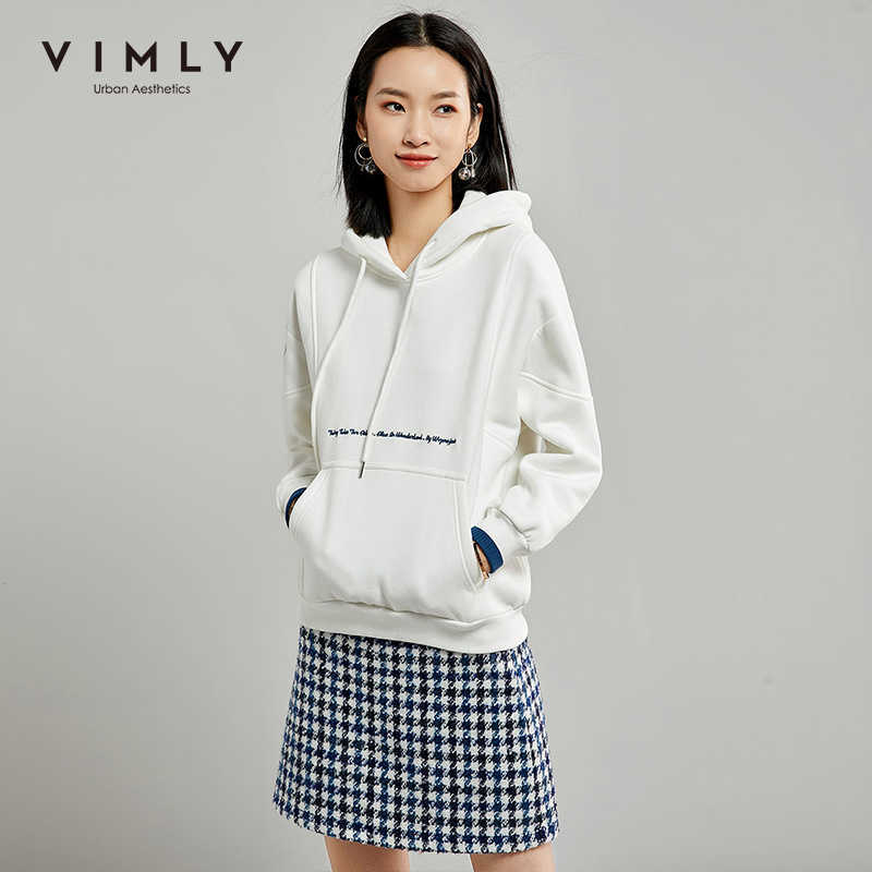 Vimly Women Hoodies Winter Fashion Hooded Letter Pockets Thick Clothing Loose Casual Sweatshirt Female Pullover Tops 98757 210910