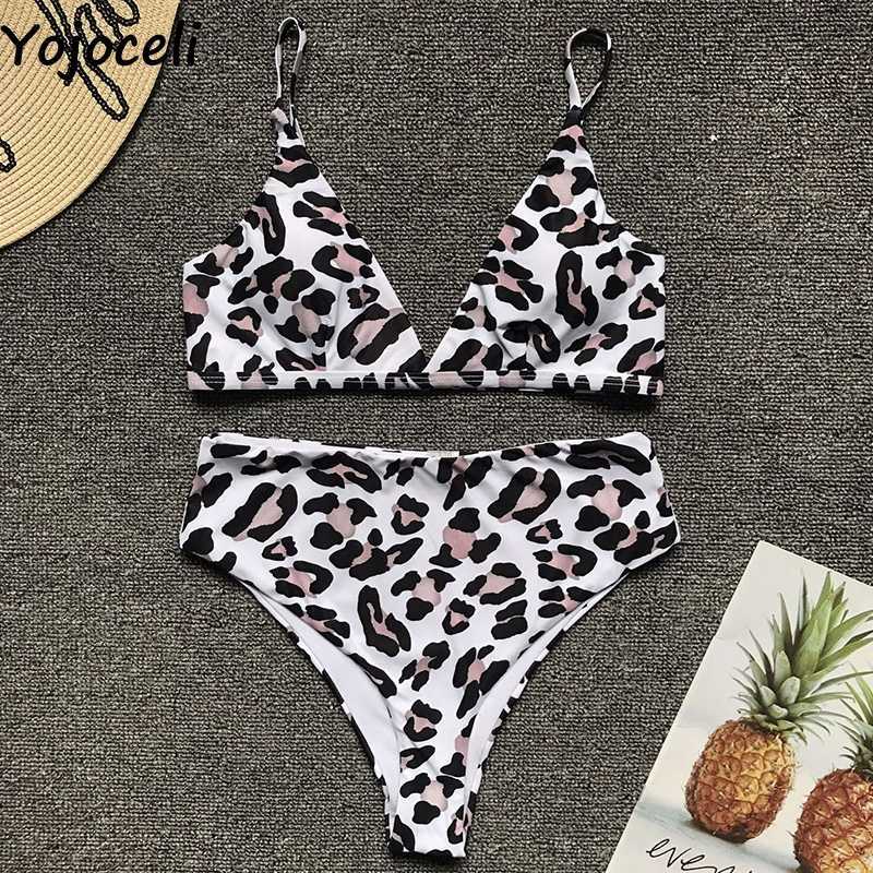Yojoceli Sexy beach summer swimming suit for women Elegant 2 pieces swimwear bikini leopard swimsuit girls 210609