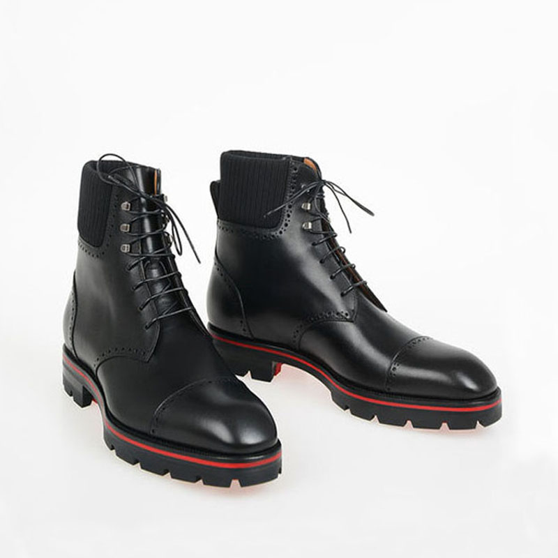 Winter Men high top boots Red sole shoes Motorcycle boot Black genuine leather lace-up casual dress platform reds sole luxury designers 38-47EU