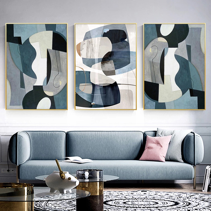 Abstract Blue Marble Poster Canvas Paintings Vintage Europe Posters and Prints Wall Art Pictures for Living Room Home Decor