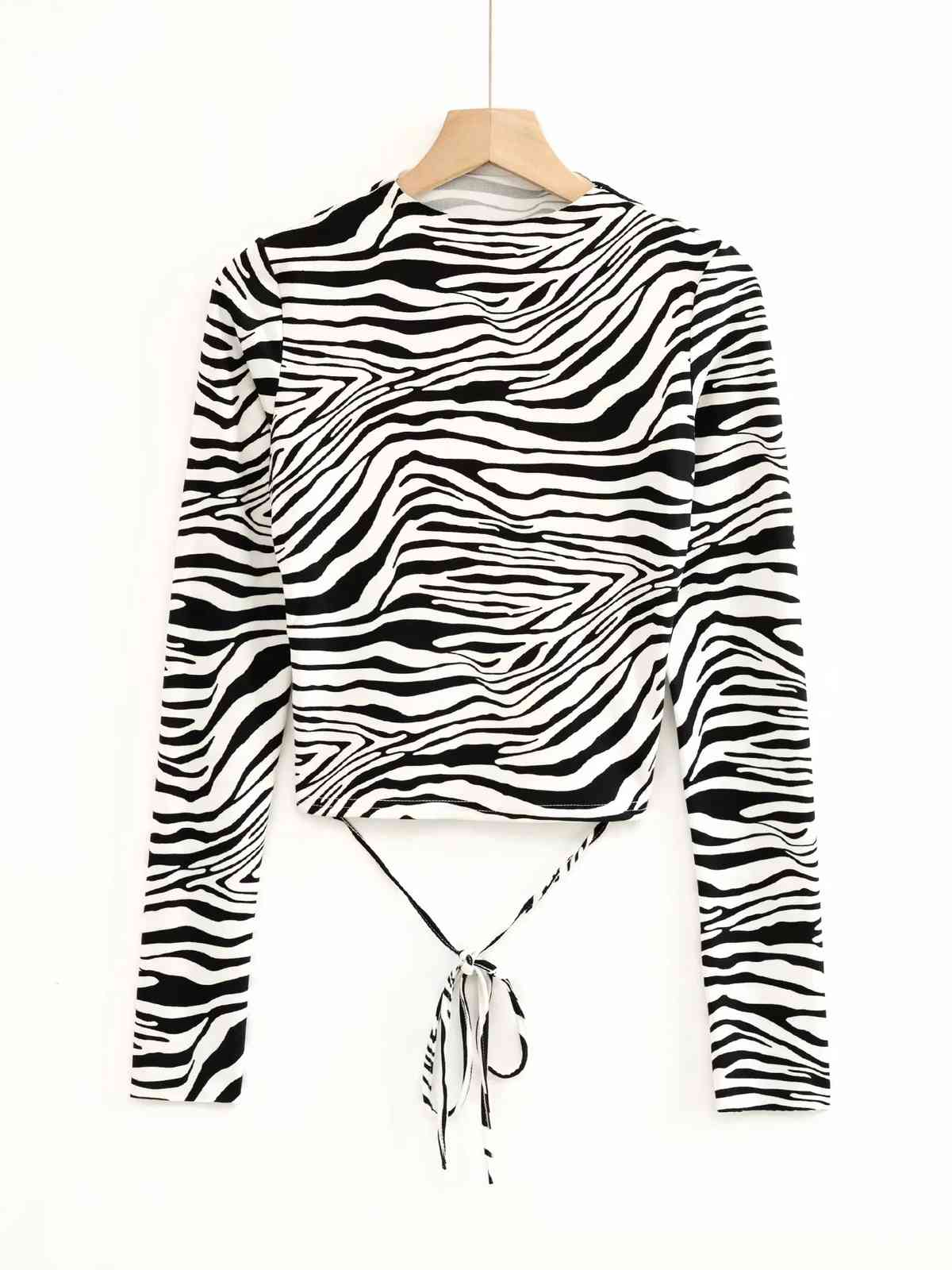 Women T Shirt Hollow Out Bandage Leopard Long Sleeve Vintage Cotton Serpentin -shirts Sexy ops 210524