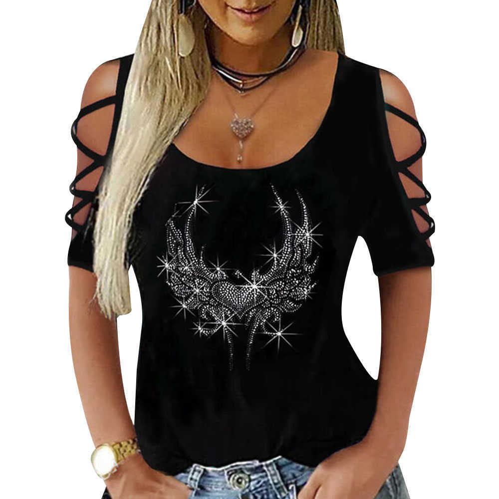Women Hollow Shiny Long Sleeve T-shirt Loose Top Ladies Casual Shirt Large Size Off Shoulder Pullovers Womans Clothings D30 X0628