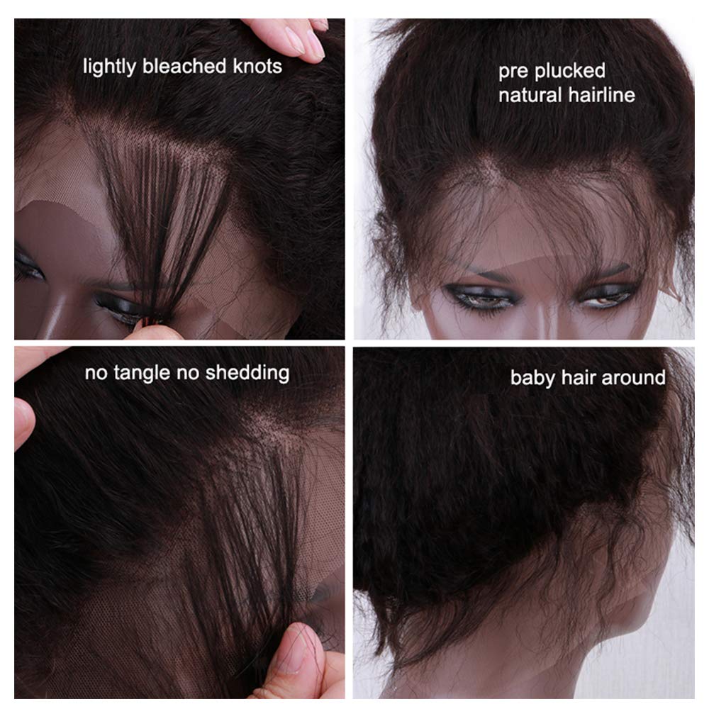 HD Invisible Frontal Human Hair Wigs Kinky Straight 13x4 Transparent Lace Front Human-Hair Wig 200 Density Glueless Pre Plucked Full and Thick 16 Inch