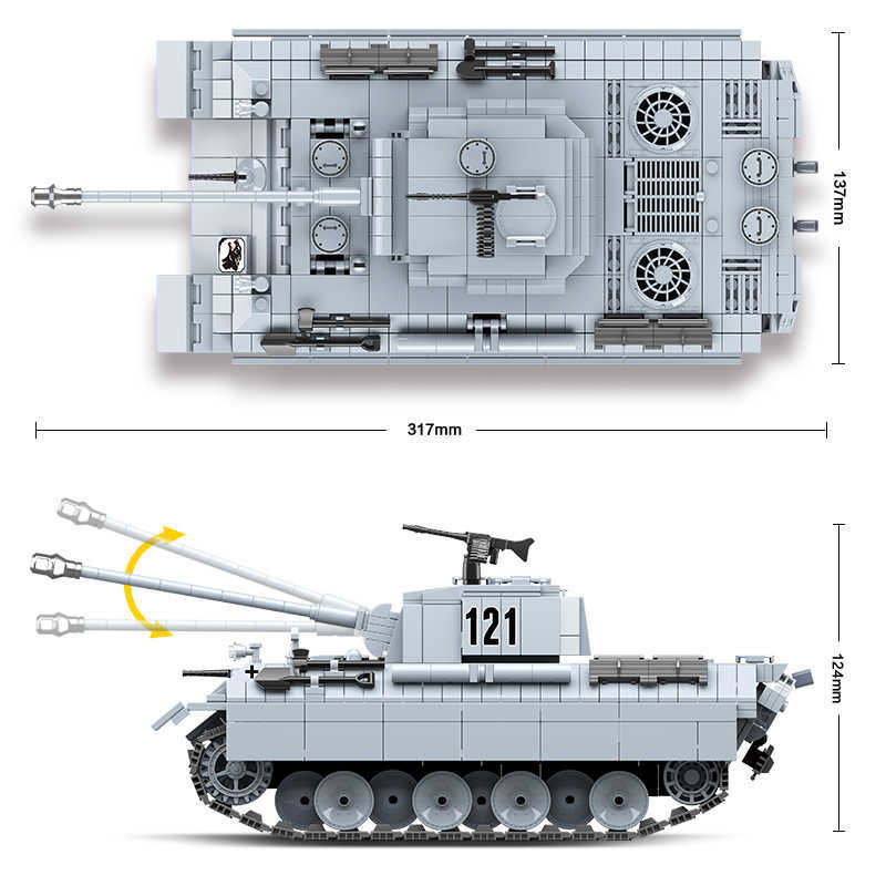 990PCS WW2 Military Panther Tank 121 Building Blocks Tiger Soldier Weapon Army Bricks Boys Toys For children Y0808
990PCS WW2 Military Panther Tank 121 Building Blocks Tiger Soldier Weapon Army Bricks Boys Toys For children Y0808