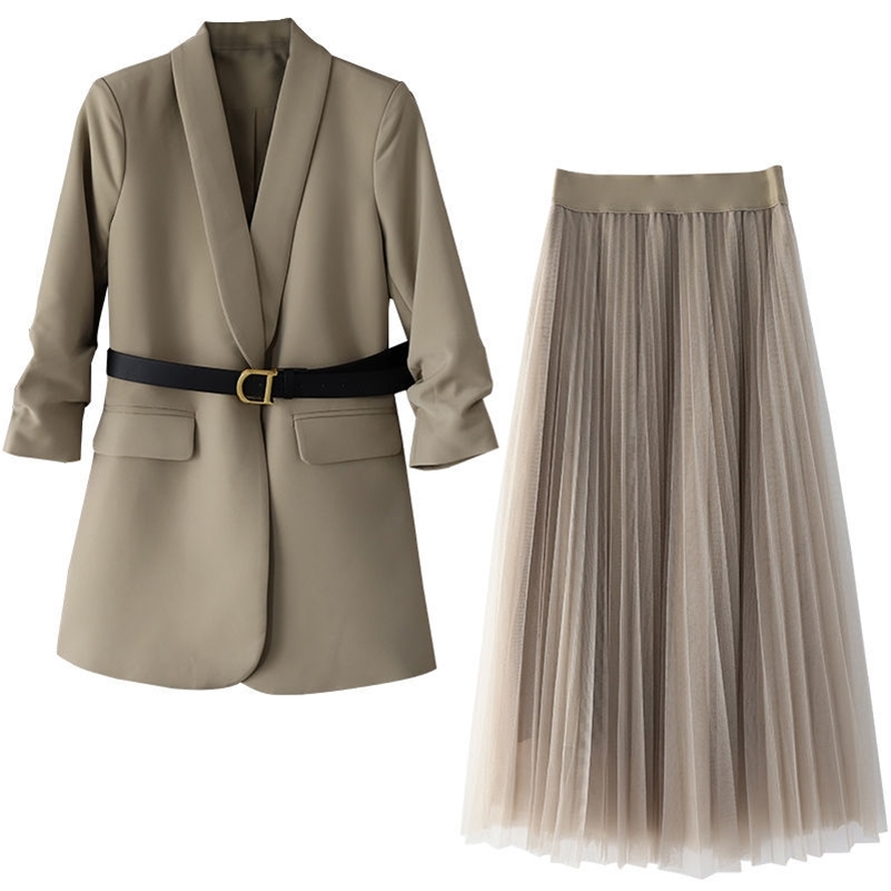 Plus Size Women's Suit Blazer Dress Long Jacket Mesh Dresses Two Piece Set With Belt Elegant Women Winter Coat Dress Set 4251048 210722, Khaki
Plus Size Women's Suit Blazer Dress Long Jacket Mesh Dresses Two Piece Set With Belt Elegant Women Winter Coat Dress Set 4251048 210722, Khaki