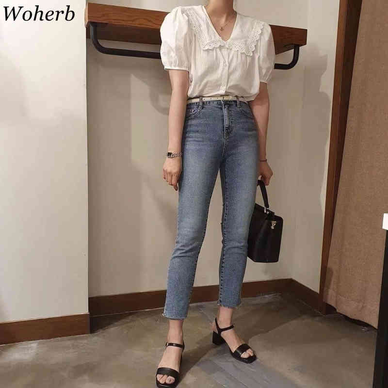 Summer Korean Chic Sweet Women Shirt White Fashion Casual Blouses Tops Female Puff Sleeve Ruffle Blusas 210519