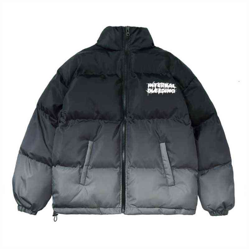 Hip Hop Oversized Jacket Parka Gradient Streetwear Mens Harajuku Cotton Winter Padded Coat Warm Outwear Blue 211214Z
