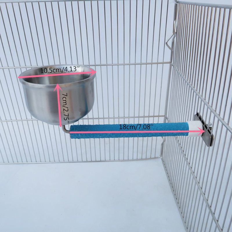 Bird Feed Cups Parrots Bars Rustless Steel Food Come Water dish with clamp