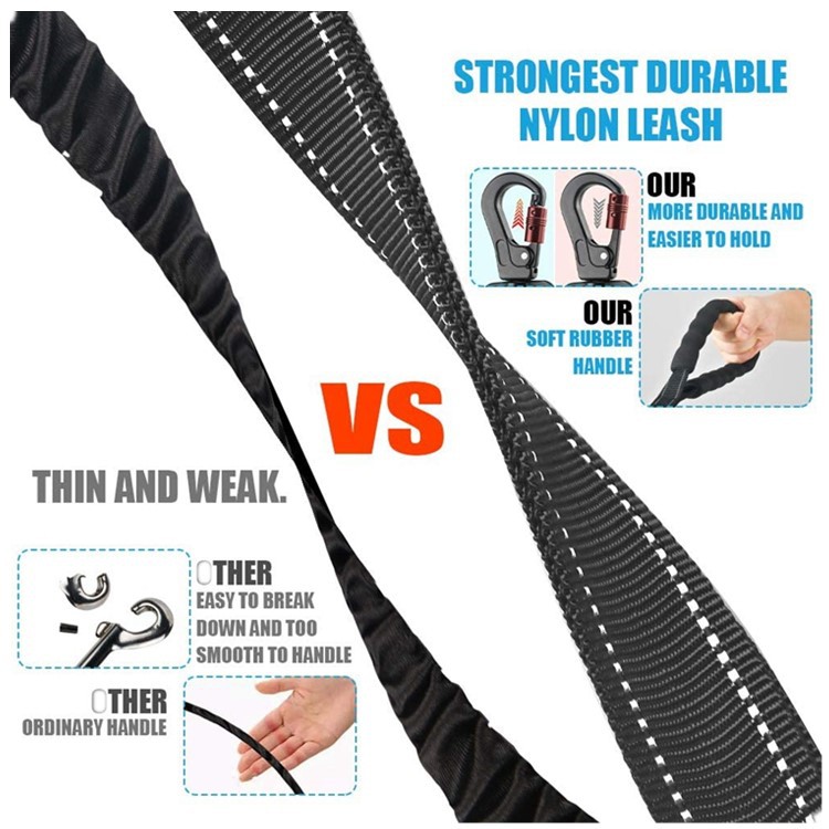 6FT Heavy Duty Dog Leashes 2 Padded Handles No Pull for Shock Absorption with Car Seat Belt Strong Bungee Reflective Training Walking Dogs Leash