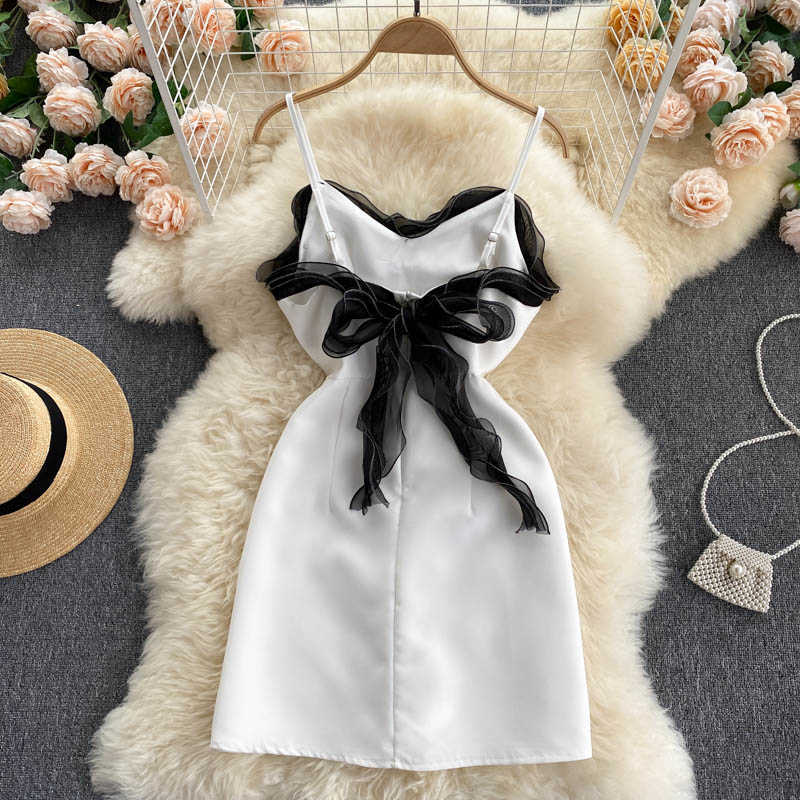 DEAT Women Sling Ruffles Midi Dress Sleeveless Arrivals Lady Sexy Backless Fashion Spring Summer 11D584 210709