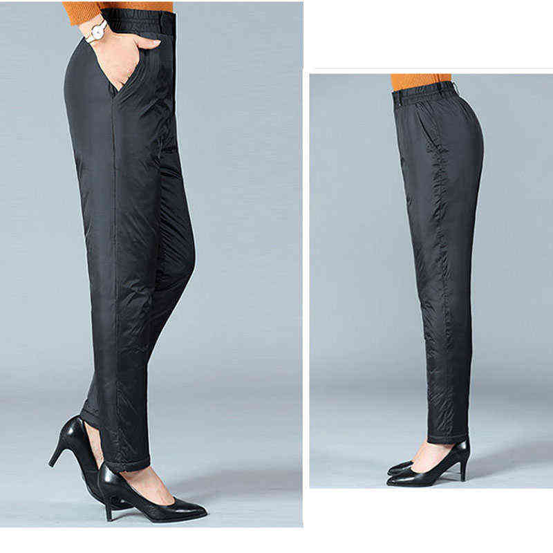 Oversize 5XL Warm Down Pants Women Fashion Plus Size Black High Waist Baggy Trousers Elegant Slim Fit Thick Cotton 211115