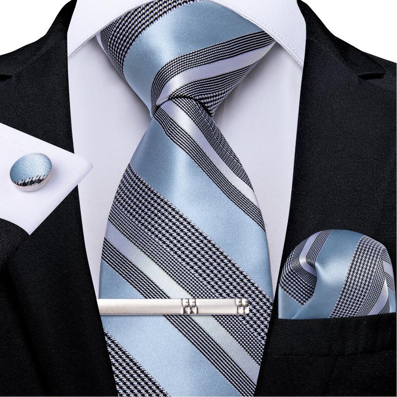 Bow Ties Luxury Light Blue Striped Silk For Men Houndstooth Splicing Fashion Business Wedding Neck Tie Cufflinks Set Gifts, Black;gray
Bow Ties Luxury Light Blue Striped Silk For Men Houndstooth Splicing Fashion Business Wedding Neck Tie Cufflinks Set Gifts, Black;gray