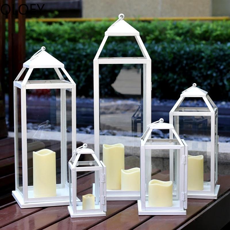 Candle Holders Windproof Lamp Large Courtyard Romantic Iron Glass Outdoor Lantern Metal White Wedding Centerpieces
Candle Holders Windproof Lamp Large Courtyard Romantic Iron Glass Outdoor Lantern Metal White Wedding Centerpieces