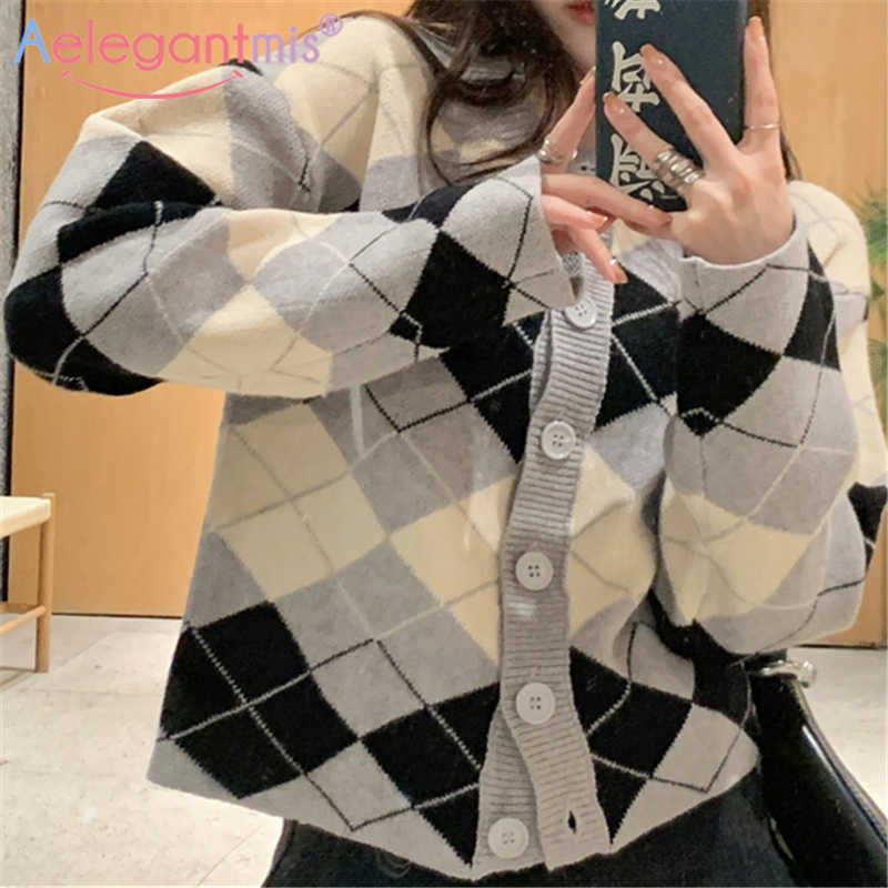 Aelegantmis Vintage Argyle Cardigan Women Korean Style Soft Warm Spring All Match Female Knit Fashion 210607, Khaki
Aelegantmis Vintage Argyle Cardigan Women Korean Style Soft Warm Spring All Match Female Knit Fashion 210607, Khaki